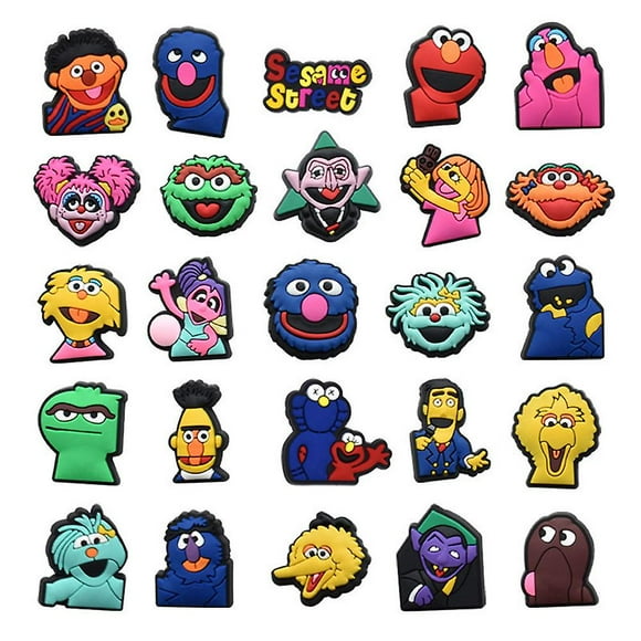 25 packs of sesame street cartoon hole shoes charm jibbitz clogs decorative shoe accessories children teens adults girls boys men women party darlings