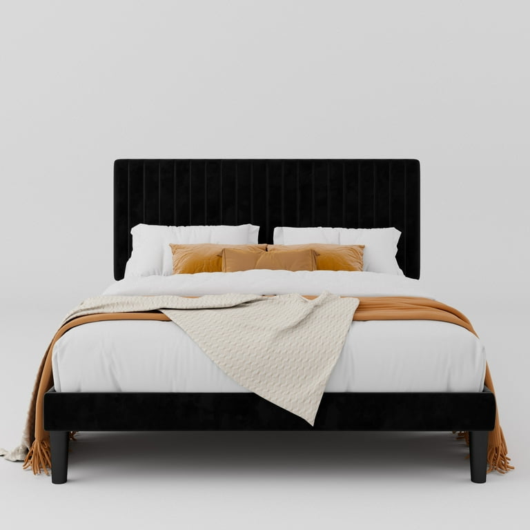 Allewie Full Size Bed Frame - Velvet Upholstered, Adjustable
