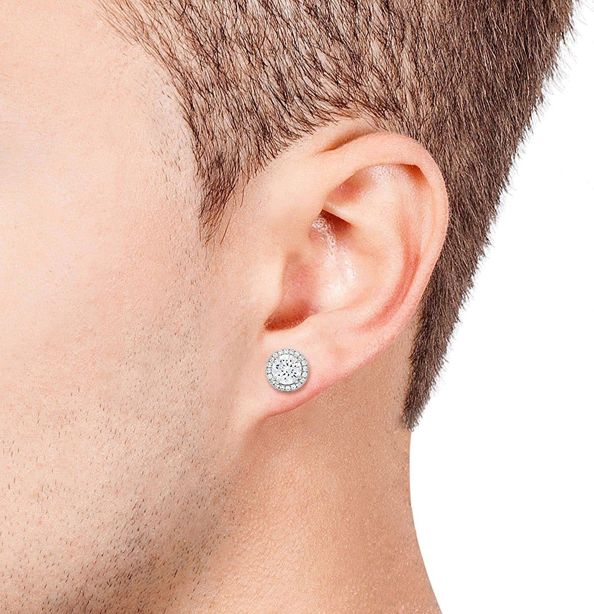 925 Sterling Silver Unisex Round Cut Screw Back Stud Earring, Men's, Women, Gold Plated Micro Pave CZ Cubic Zirconia, Giorgio Bergamo Silver