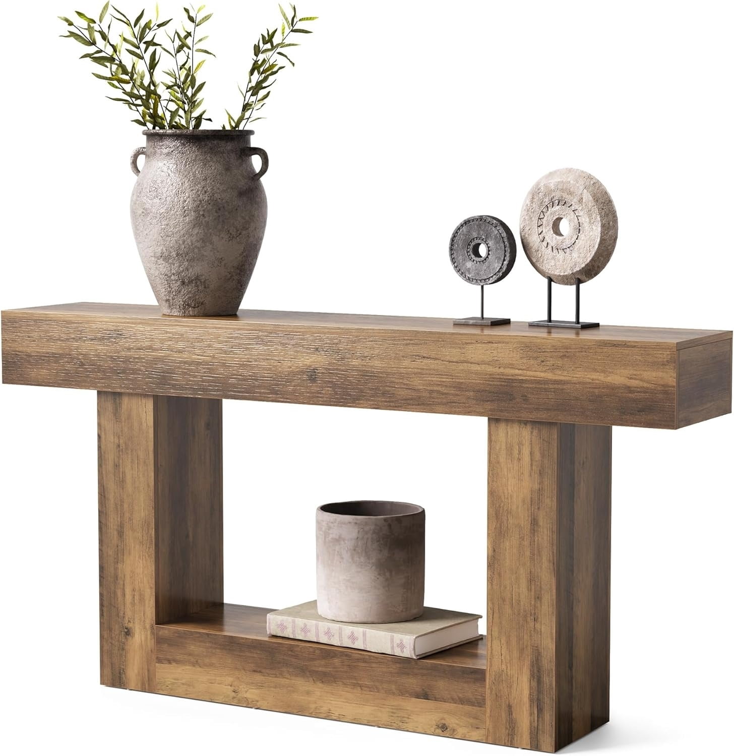 63 Inches Long 2-Tier Farmhouse Console Table, Heavy Duty Sofa Table Behind Couch, Large Narrow Wooden Entryway Table for Living Room, Hallway Foyer (Rustic Brown)