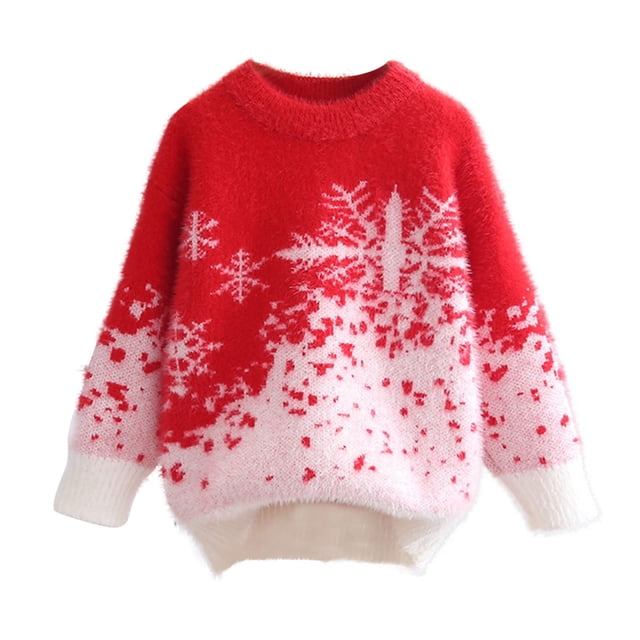 LOVZFMLL Chandails pour Filles, Chandail à Col Rond Côtelé Flocon de Neige, Molleton Épais Décontracté Vêtements d'Automne de Tous les Jours Hauts d'Hiver Chauds Vêtements pour Filles de 11-12 Ans