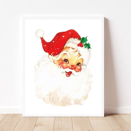 Vintage Santa Print Retro Christmas Red Decor Wall Art UNFRAMED PAPER POSTER, Home Decor