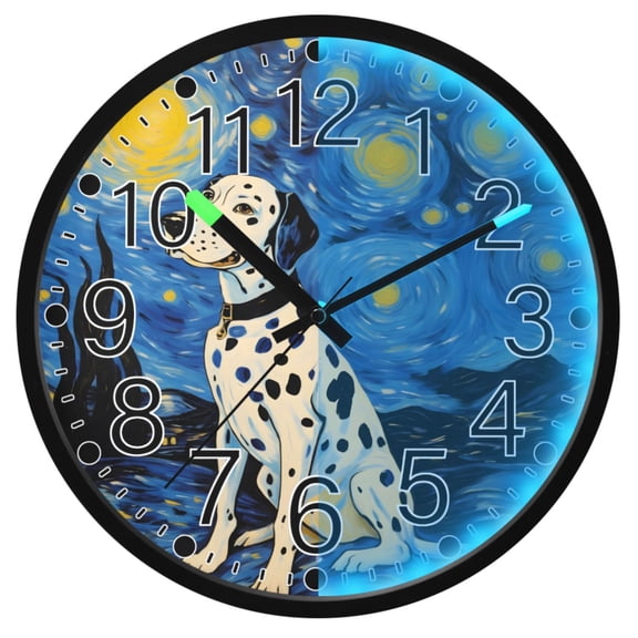Ryvnso Dalmatian Starry Night 12 Inch Night Light Wall Clock Silent Battery Operated Luminous Clocks