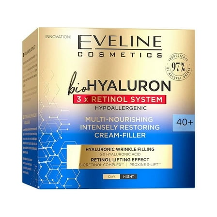 EVELINE COSMETICS BIOHYALURON 3X RETINOL SYSTEM ULTRA MOISTURIZING SKIN STRUCTURE IMPROVING CREAM FILLLER 40 