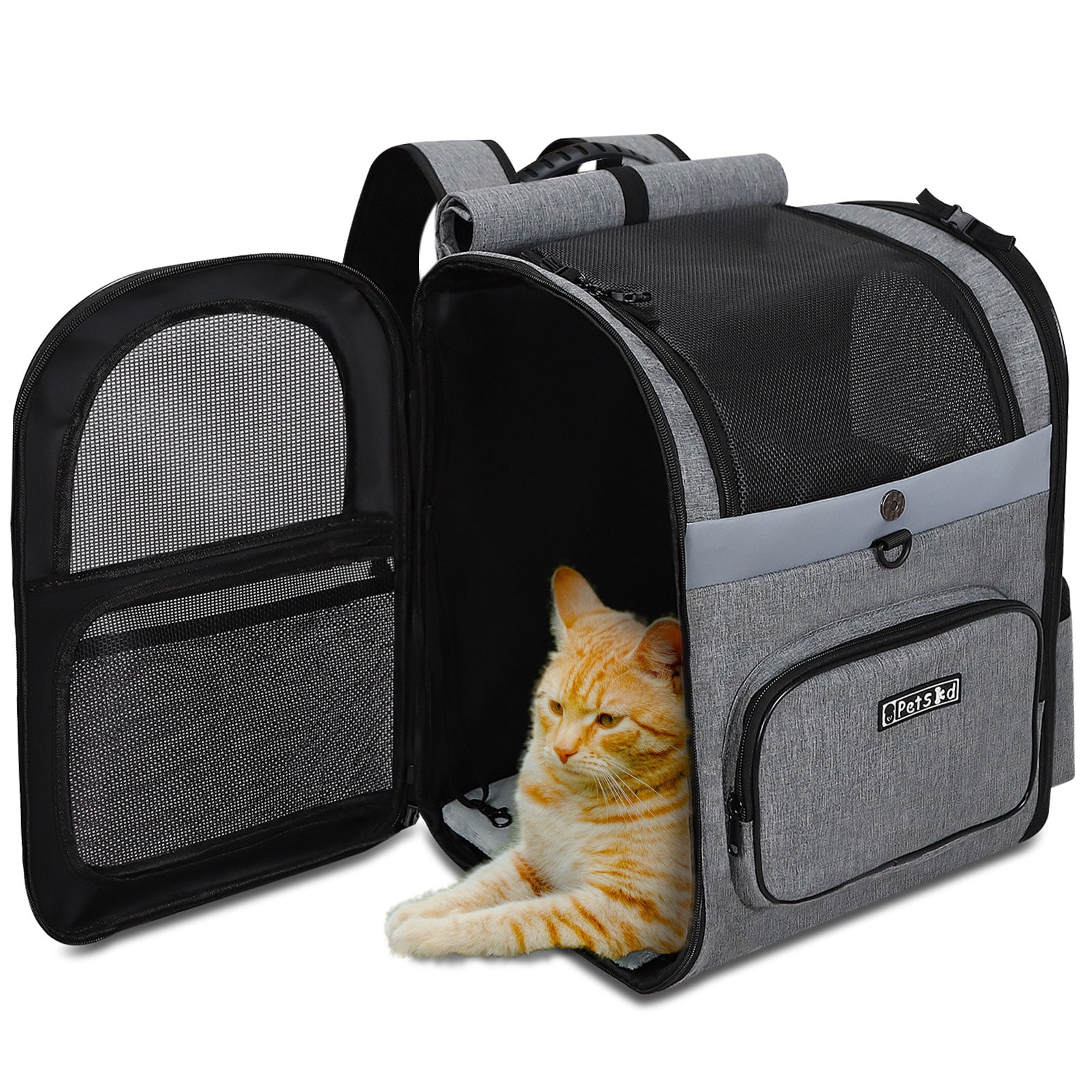 PETSKD Pet Carrier Backpack for Dogs Cats, 13x11x16.5 inches Outdoor Travel Backpack with with Safety Lock Zipperl, Large Space Foldable Backpack for Pets Under 20 lbs, Gray