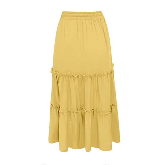Vedolay Summer Skirts Skirk for Women Solid Elastic Waist Flare Tiered Long A-Line Skirt with Pockets,Yellow M
