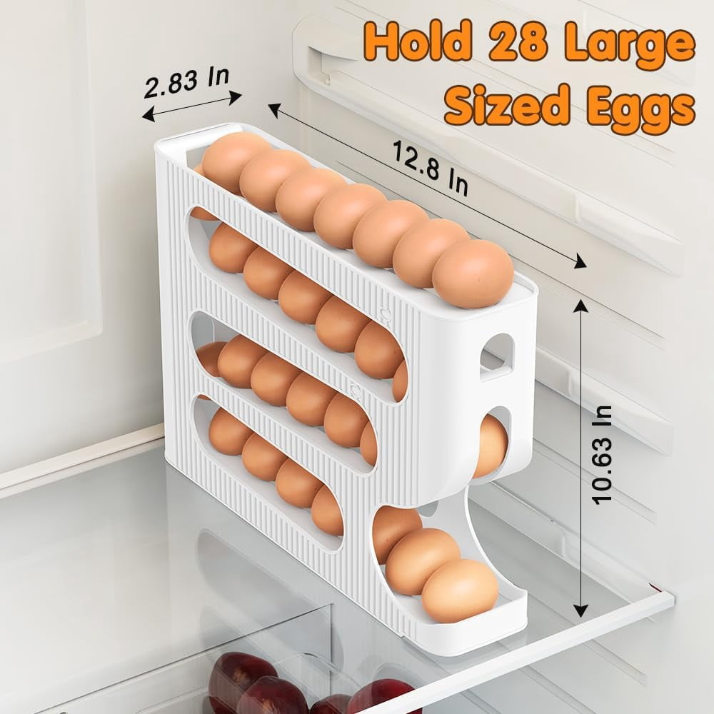 2-Pack Automatic Rolling Egg Dispenser for Refrigerator, Egg Rack Holds 56 Large Eggs, Space Saving Egg Holder & Organizer Tray, Fridge Storage, Easy Access