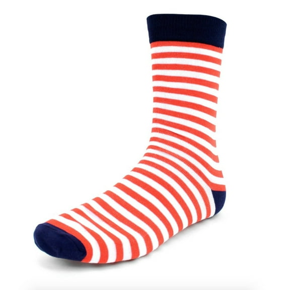 Urban-Peacock Men's Novelty Fun Crew Socks for Dress or Casual - Red & White Stripes with Blue