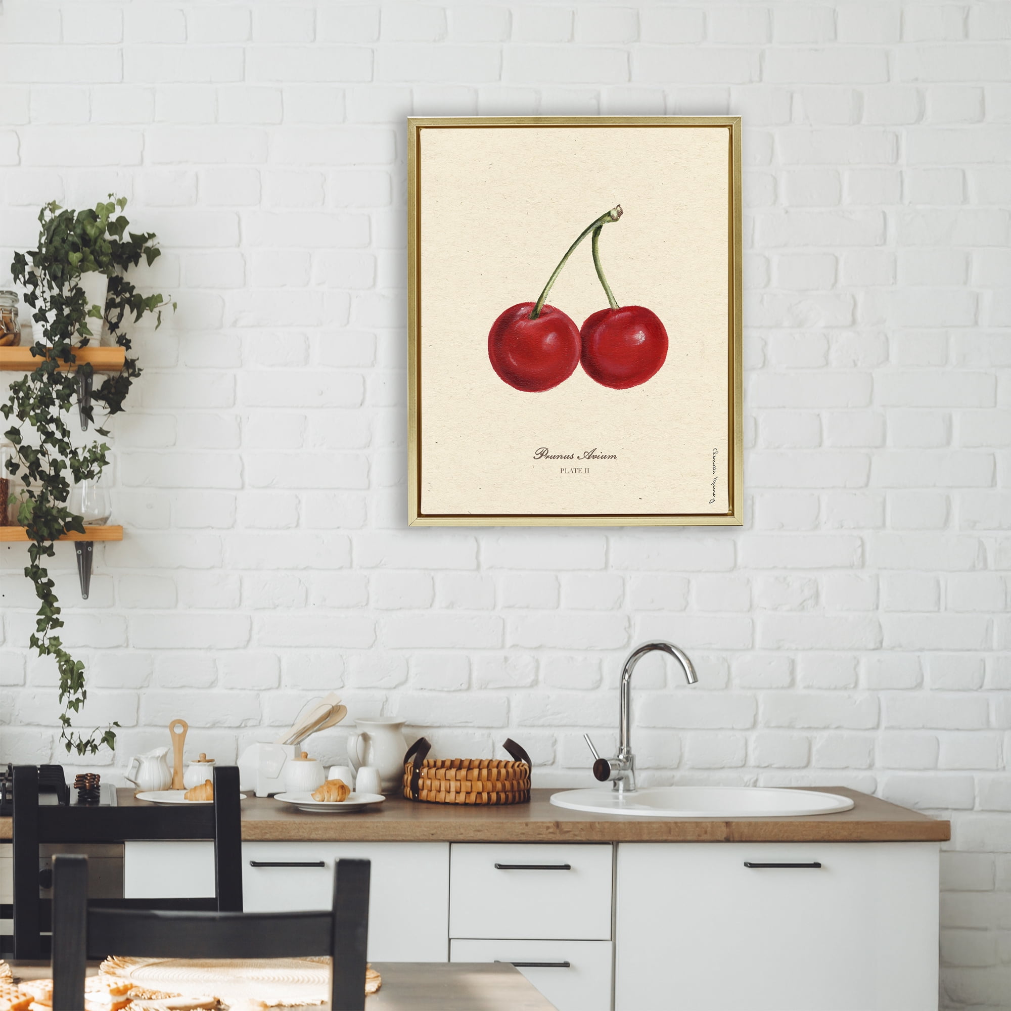 Stupell Industries Cherry Fruit Portrait Gold Framed Floater Canvas Wall Art, design by Danielle Murray