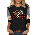 thumbnail image 2 of Valentines Tshirt, Leopard Heart Shirts for Women, 3/4 Sleeve Tops Casual Women Valentine's Day Love Festival Leisure Printed Round Neck Three Quarter Sleeve T-Shirt Loose Top Blouse, 2 of 4