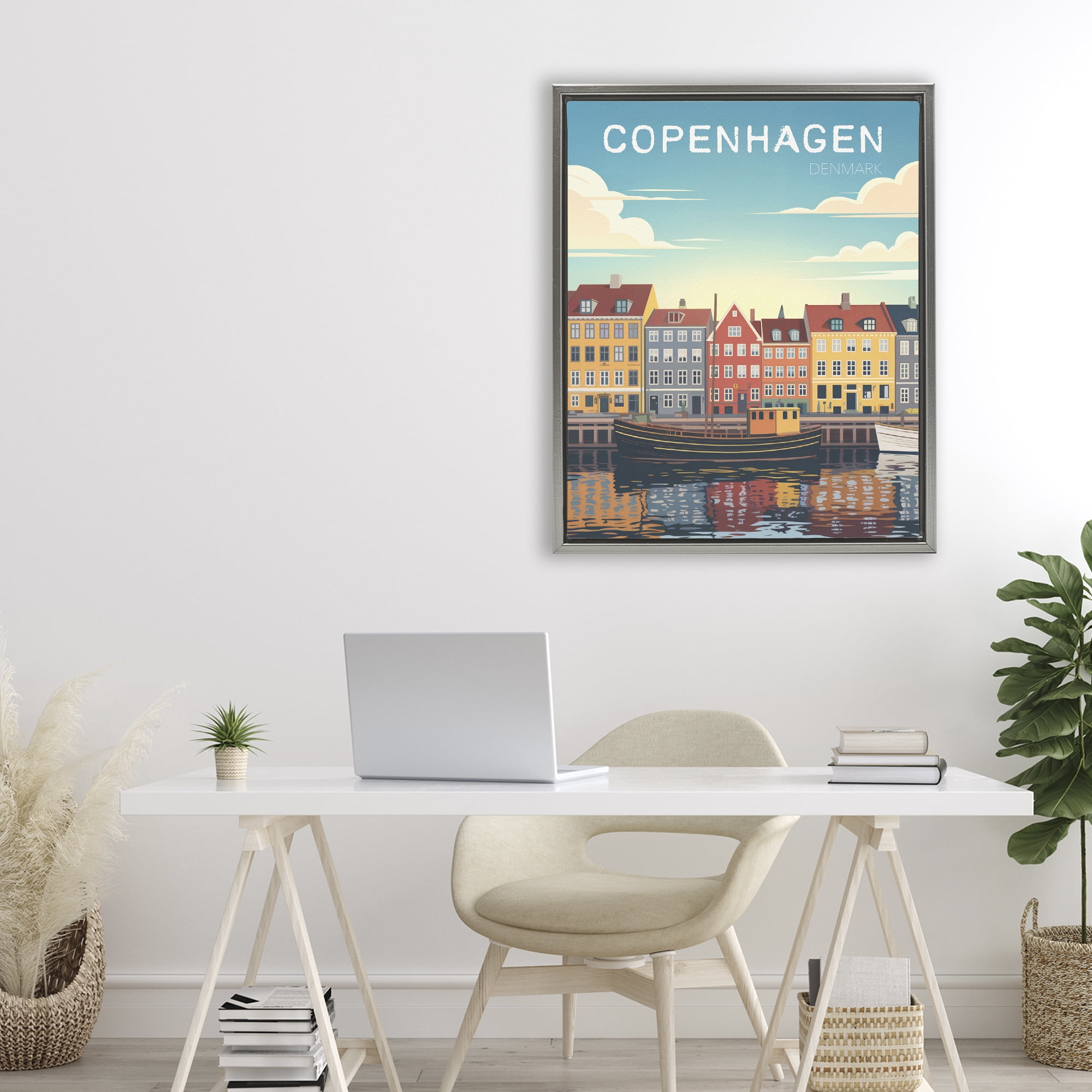Stupell Industries Copenhagen Cityscape with River Gray Framed Floater Canvas Wall Art, design by Andreas Magnusson
