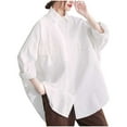 thumbnail image 2 of ZHUGeLI Women's Spring Lapel Collar Single Breasted Pocket Long Sleeved Solid Colored Workwear Pocket Shirt Up to 50% off, 2 of 7