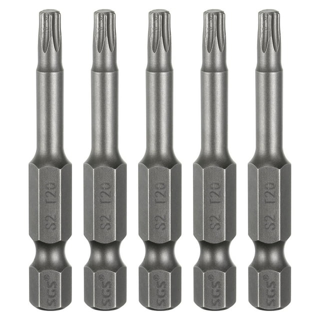 Uxcell 5pcs Punta de destornillador Torx T20 1/4" Vástago hexagonal 2" (50mm) Largo Magnético Sin Punta de Agujero 6 Puntos