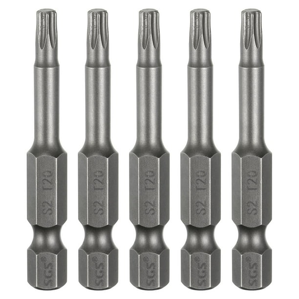 Uxcell 5pcs Punta de destornillador Torx T20 1/4" Vástago hexagonal 2" (50mm) Largo Magnético Sin Punta de Agujero 6 Puntos