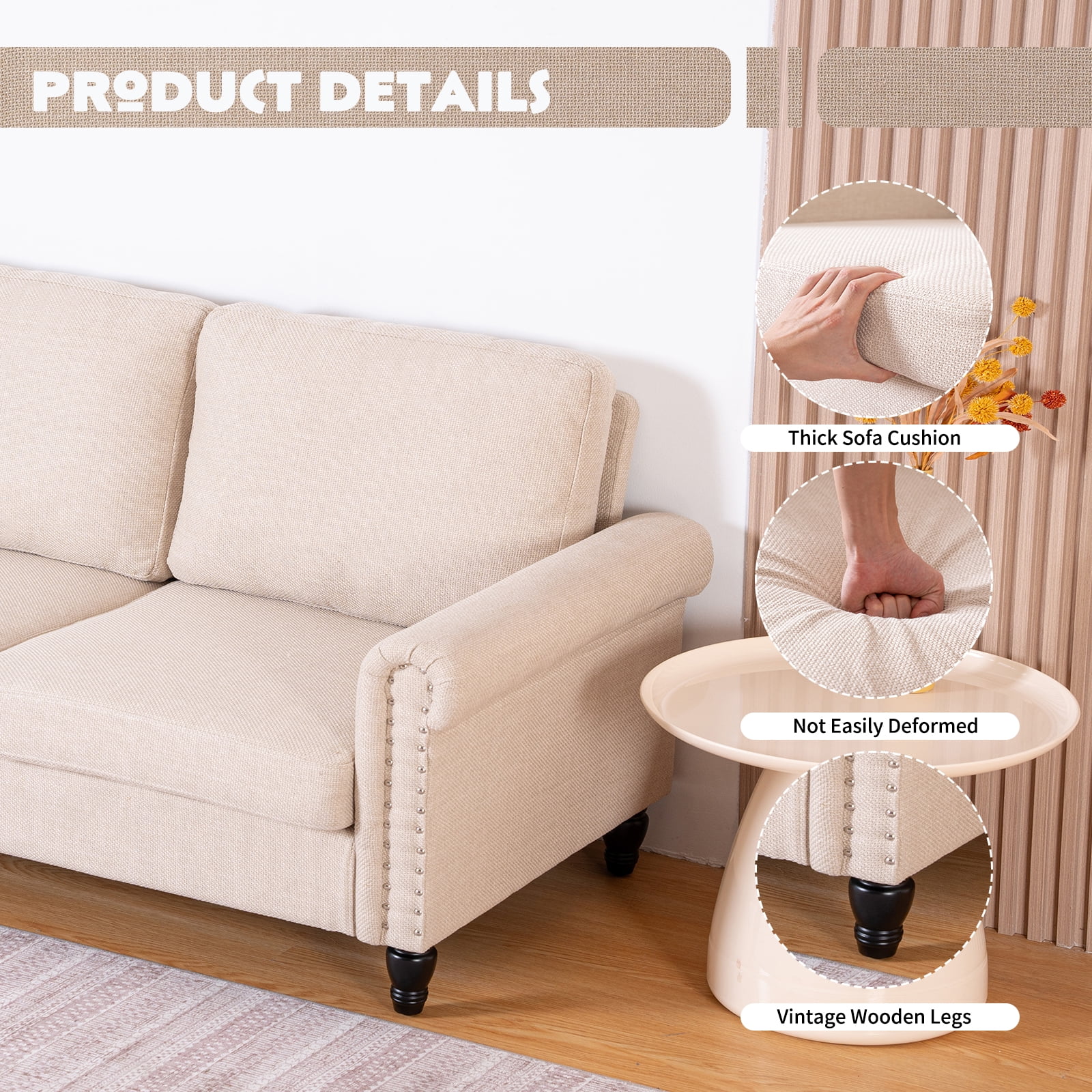 57 Loveseat Sofa,2 Seat Couch with Linen Fabric,Small Couches for Small Spaces with Solid Wood Legs,Comfy Love Seat Sofa for Living Room,Bedroom,Apartment