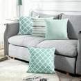 thumbnail image 3 of Set of 4 Throw Pillow Covers Mint Moroccan Green Quatrefoil Gray Watercolour Stripes Arrows Generic Solid Decorative Bedroom Pillow Cases Home Decor Square 18x18 Inches Pillowcases, 3 of 6