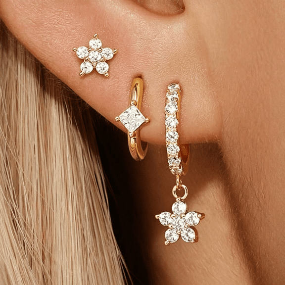 DESIGNICE Gold Hoop Earrings Set for Women, Dainty 14K Gold Plated Flower Moon Cross Dangle Earrings, Hypoallergenic Huggie Hoop Earring Stacks, Stud Earrings for Women Trendy Jewelry Gift