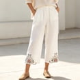 thumbnail image 6 of Levmjia Women's Embroidered Capri Pants High Waisted Wide Leg Cropped Trousers with Pockets Casual Loose Fit Elastic Waist Summer Pants, 6 of 9