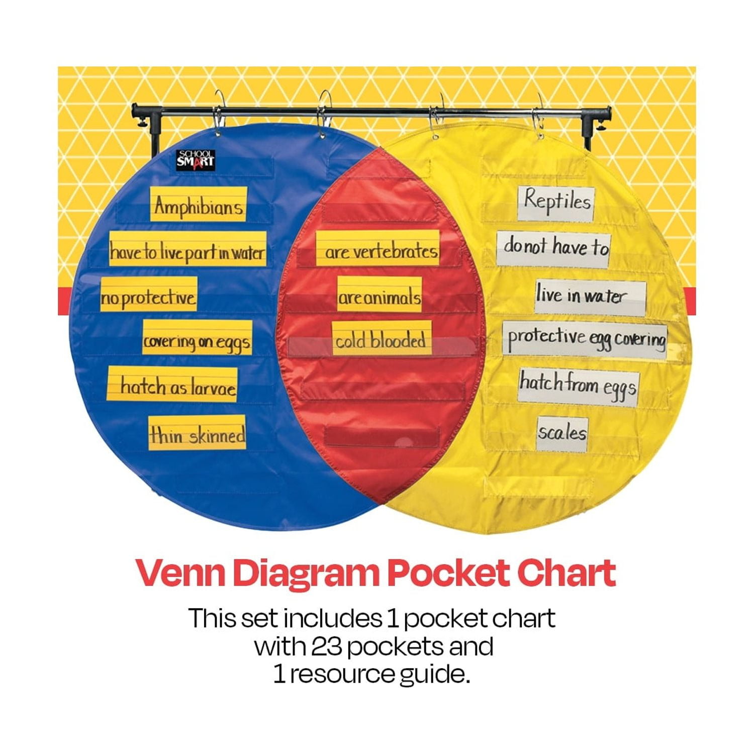 Venn Diagram Pocket Chart with 3 Circles, 23 Pockets, 35-1/2 x 54 Inches