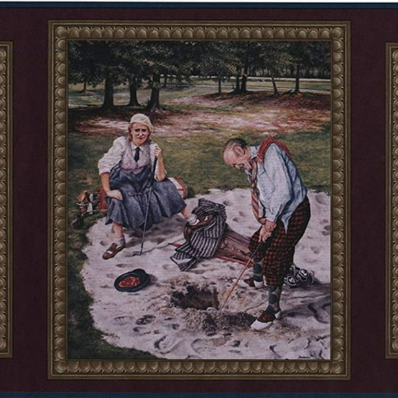 Concord Wallcoverings Old Fashion Golf Scenic Pictures Theme Wallpaper Border, Colors Burgundy, Red, Green, Blue, White 10.25 Inches by 15 Feet NT101422
