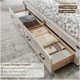 thumbnail image 2 of OKD Queen Size Bed Frame W/ 54" Tall Geometric Headboard, Farmhouse Wood Platform Bed W/ 2 Large Storage Drawers, No Box Spring Needed, Antique Brush White, 2 of 7