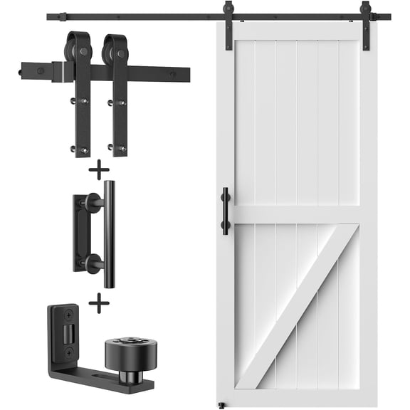 6FT Heavy Duty Sliding Barn Door Hardware Kit（1x Floor Guide&1x Pull Handle Set &5FT Track Kit for 34"~36" Wide Single Door）,Smoothly Quietly,Easy Install (No Door)