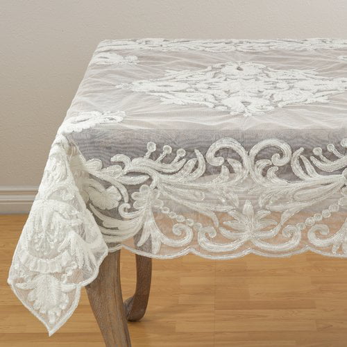 70" Round Embroidery Sheer Handmade Beaded Tablecloth White Wedding Bridal Party 