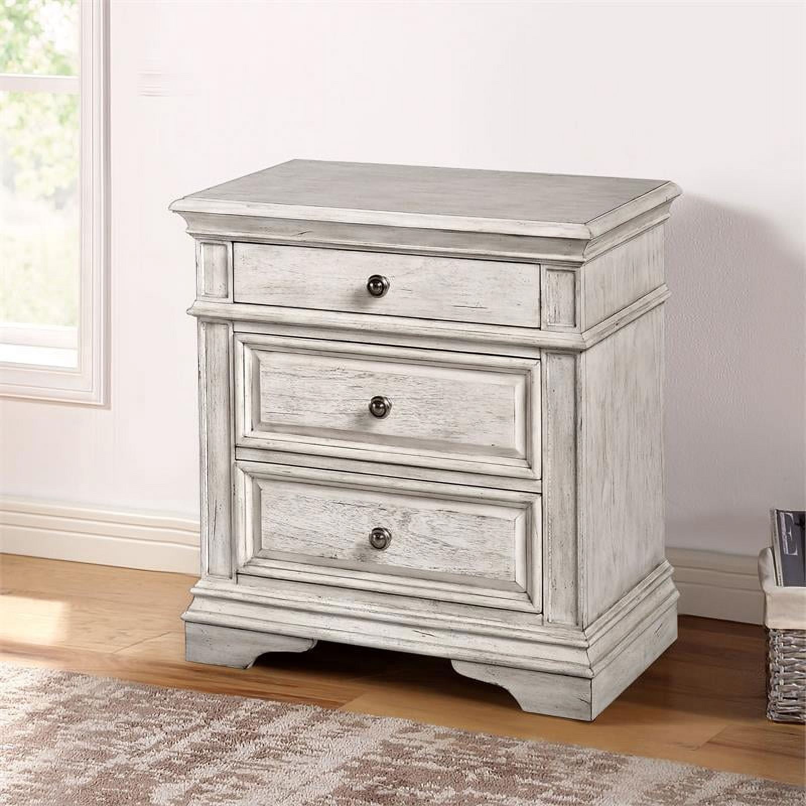 Steve Silver Highland Park Wood 3-drawer Nightstand, Rustic Ivory