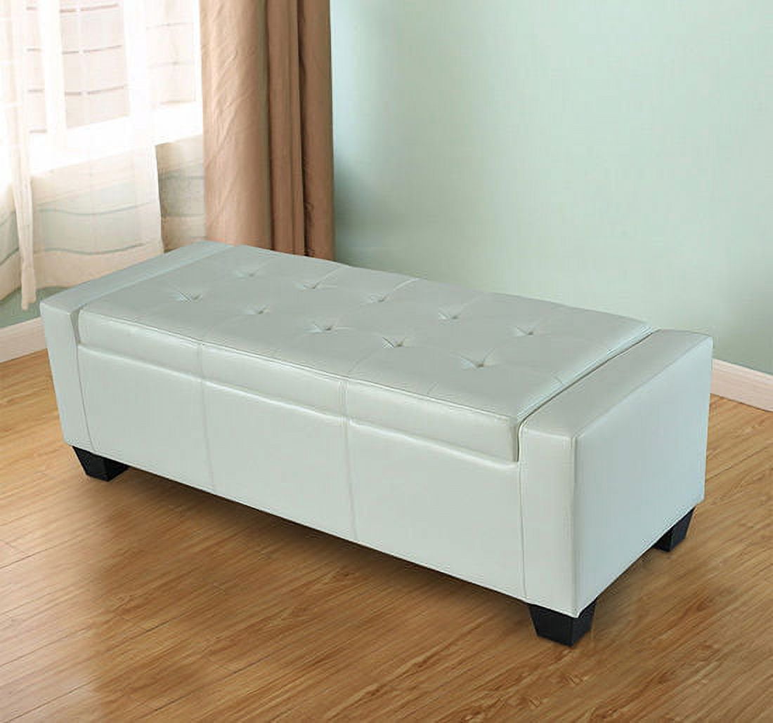 HomCom 51" Faux Leather Unique Tufted Storage Bench Ottoman - Cream White