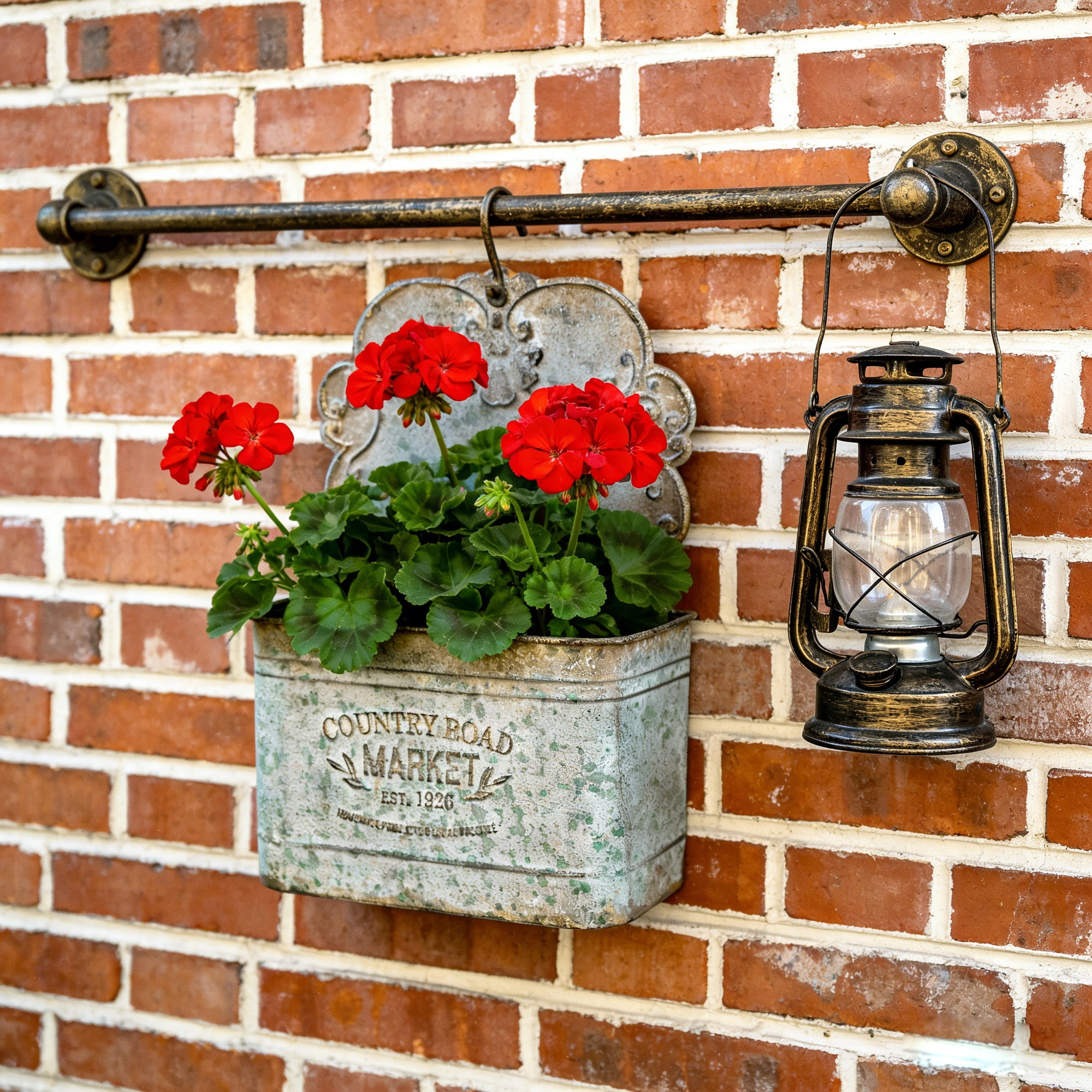 Galvanized Metal Wall Planter - Rustic Vintage Wall Mounted Planters for Indoor Outdoor Plants Farmhouse Hanging Plant Holder Decor (13.2" L x 9.5" H)