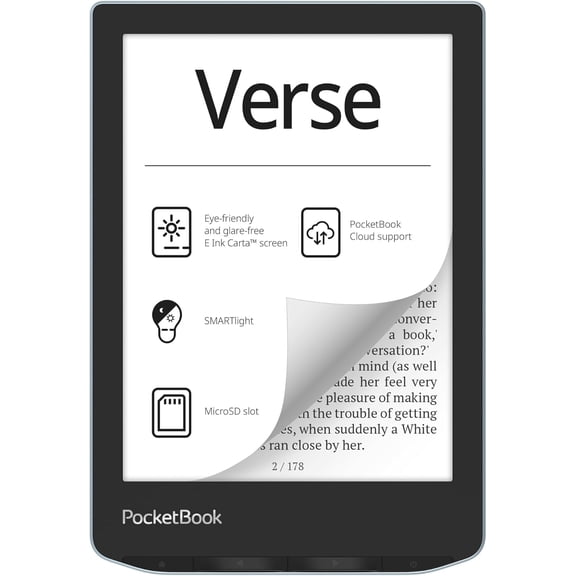 PocketBook Verse eReader, 6-Inch HD E Ink Carta Touchscreen, SMARTlight, Wi-Fi, 8GB Storage, Memory Card Slot, Blue