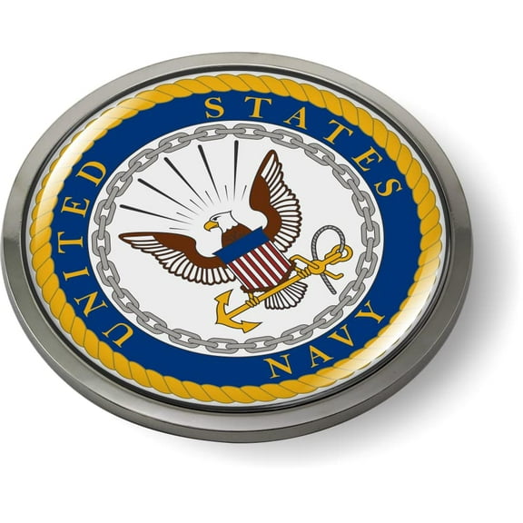 [Officially Licensed Product] - The United States Navy 3D Domed Emblem Car Sticker Chrome Round Bezel
