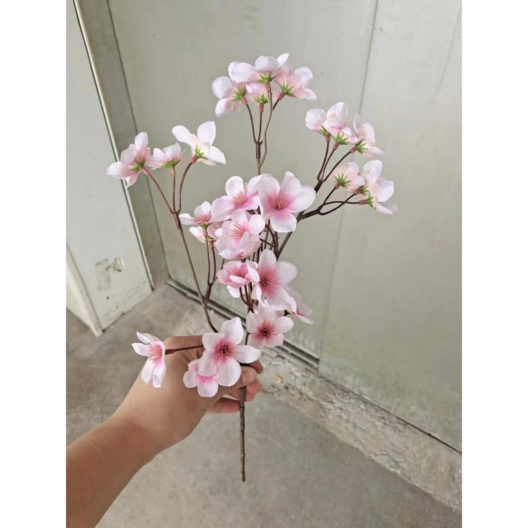 4Pcs Artificial Cherry Blossom Flower, Silk Peach Flowers Fake Plants  Arrangement for DIY Garden Home Wedding Party Decor Pink