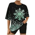 thumbnail image 2 of Puntoco Pijamas para mujer Conjunto de camiseta y pantalones cortos de manga corta con cuello redondo y estampado navideño para mujer Ropa para estar en casa, 2 of 5