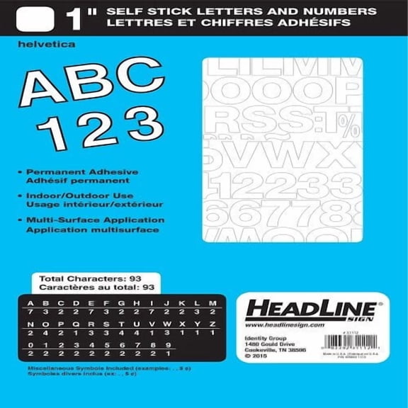 Headline/Geotype Vinyl Lettering, Helvetica, 1", White Captial Letters