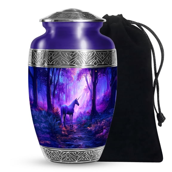 JAGASY Unicorn Handcrafted Large Urn for Girls, Blue Urns for Human Ashes for Women, Sunset Forest Trees Decorative Urns for Friends, Memorial Cremation Urn for Ashes Adult Male, (10 Inch)