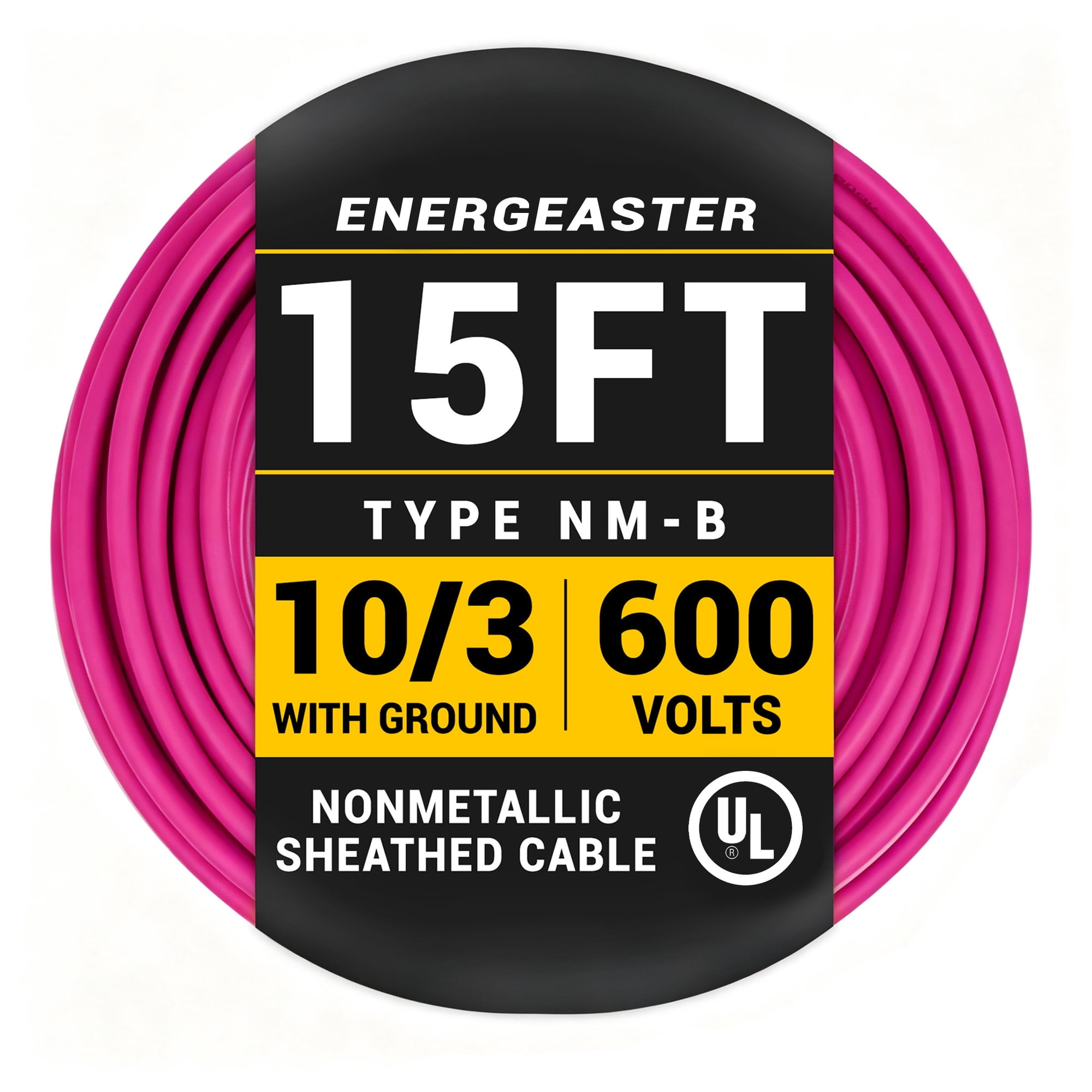 Energeaster 10/3 NM-B Pink Cu Electrical Wire 15 ft Length 600V with Ground UL Listed Heavy-Duty PVC Insulated Cable for Residential Indoor Wiring