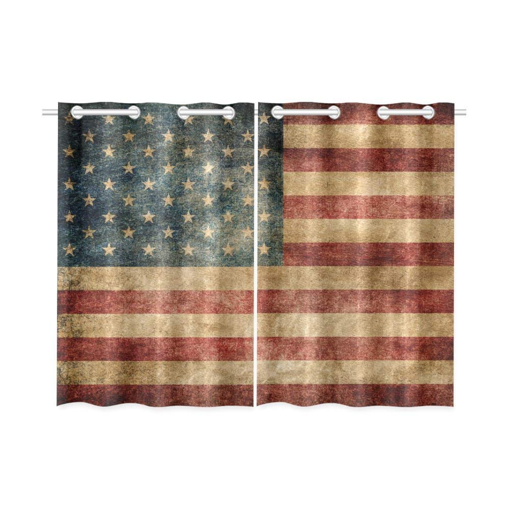 RYLABLUE Patriotic Theme Window Kitchen Curtain, Grunge American Flag ...