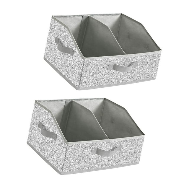 2 contenedores de almacenamiento plegables, organizador de armario con asa, cesta de almacenamiento dividida, portátil y duradera para estantes y Gris moteado