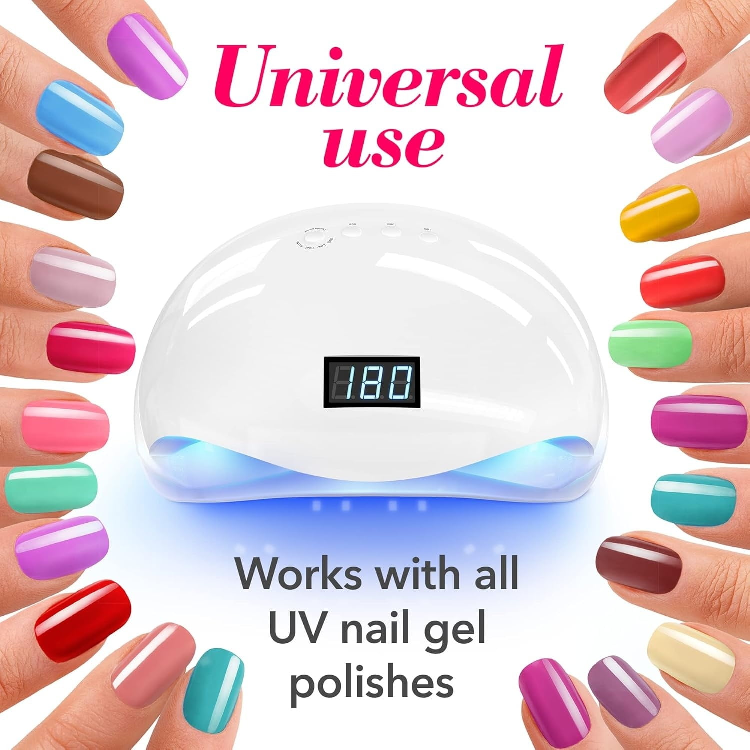 180W UV LED Nail Lamp – Professional Fast Nail Dryer for Gel Polish with 57 LEDs, Auto Sensor, LCD Display, 4 Timer Settings, Cures Fingernails & Toenails, Salon Quality for All Gel Types