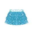 thumbnail image 4 of Doomiva Kids Girls Sparkly Sequins Tiered Ruffle Skirted Shorts Latin Jazz Salsa Rumba Dance Costume Light Blue 14, 4 of 5