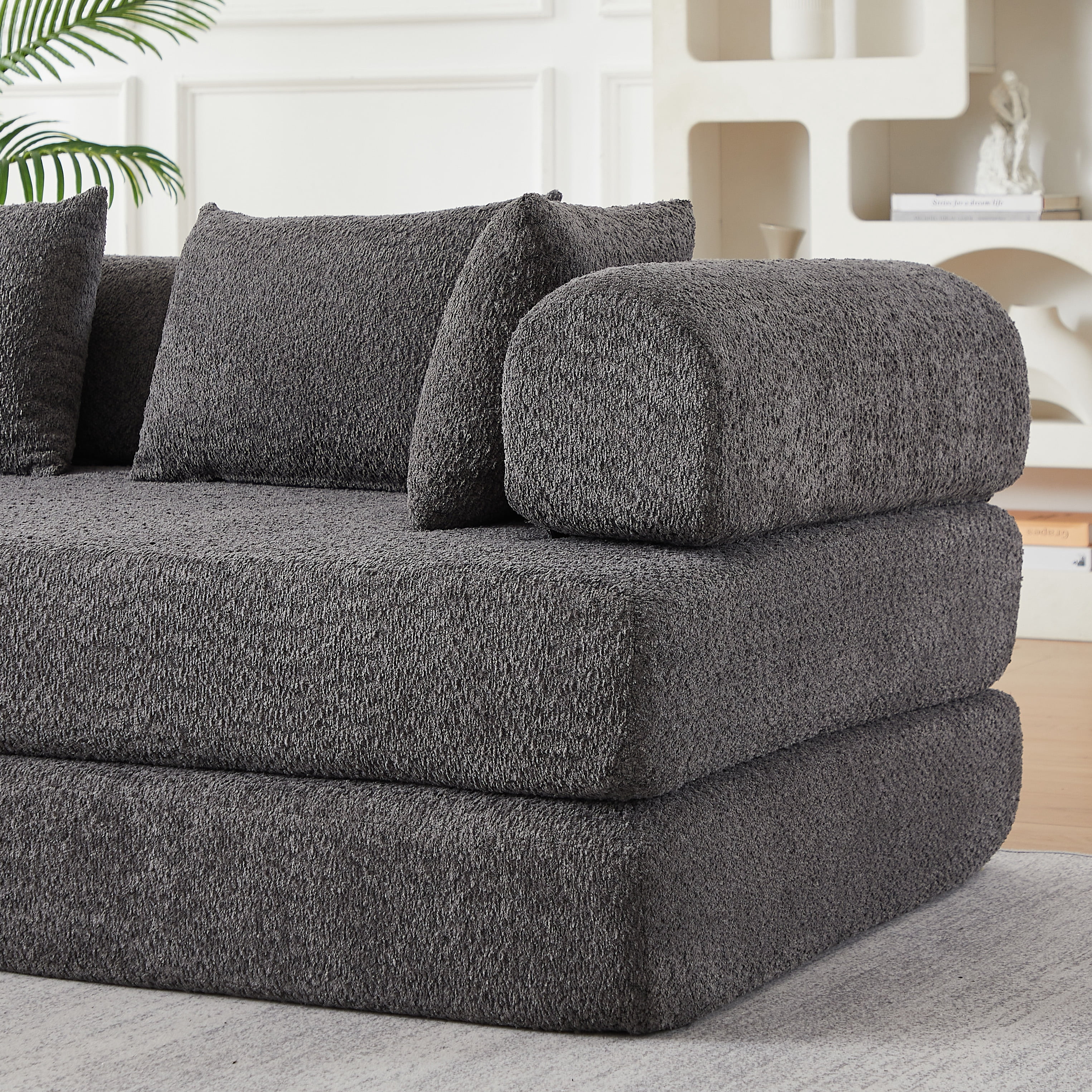 Sleeper Sofa 78.9 Inch with Chenille Fabric and Modular Design, Convertible Floor Sofa Bed and Folding Mattress Couch with Removable Armrests, Gray