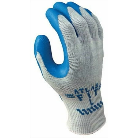 SHOWA Best Glove Size 9 Atlas Fit 300 10 Gauge Light Weight Abrasion Resistant Blue Natural Rubber Palm Coated Work Gloves With Light Gray Cotton And Polyester Liner And Elastic Knit Wrist