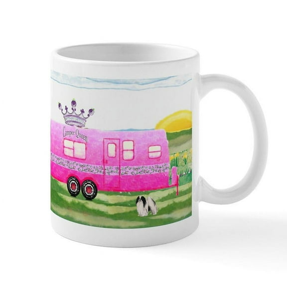 CafePress - Camper Travel Trailer Camping Queen Mug - 11 oz Ceramic Mug - Novelty Coffee Tea Cup