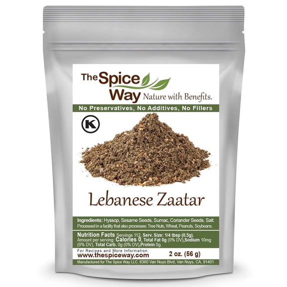 The Spice Way Lebanese Zaatar - Middle Eastern cuisine Spice Blend – All Natural – With Hyssop and Sumac – Resealable Pouch - 2 oz.
