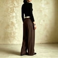 thumbnail image 3 of cocolona Womens High Waist Pleated Dress Pants Elastic Waist Straight Wide Leg Office Commute Flare Work Pants with Pockets, 3 of 5