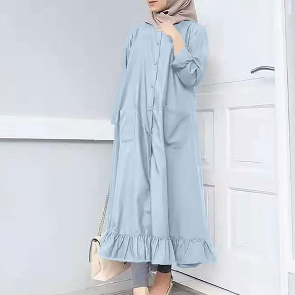 Bescita Women's Round Neck Loose Long Sleeve Solid Ankle-Dress Swing Long Dress Clearance Sales