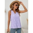 thumbnail image 2 of SHOWMALL Women's Tank Tops Casual Lace Trim Embroidered Hollow Out Full Liner V Neck Summer Sleeveless Shirts, Light Purple, Size Large, 2 of 7