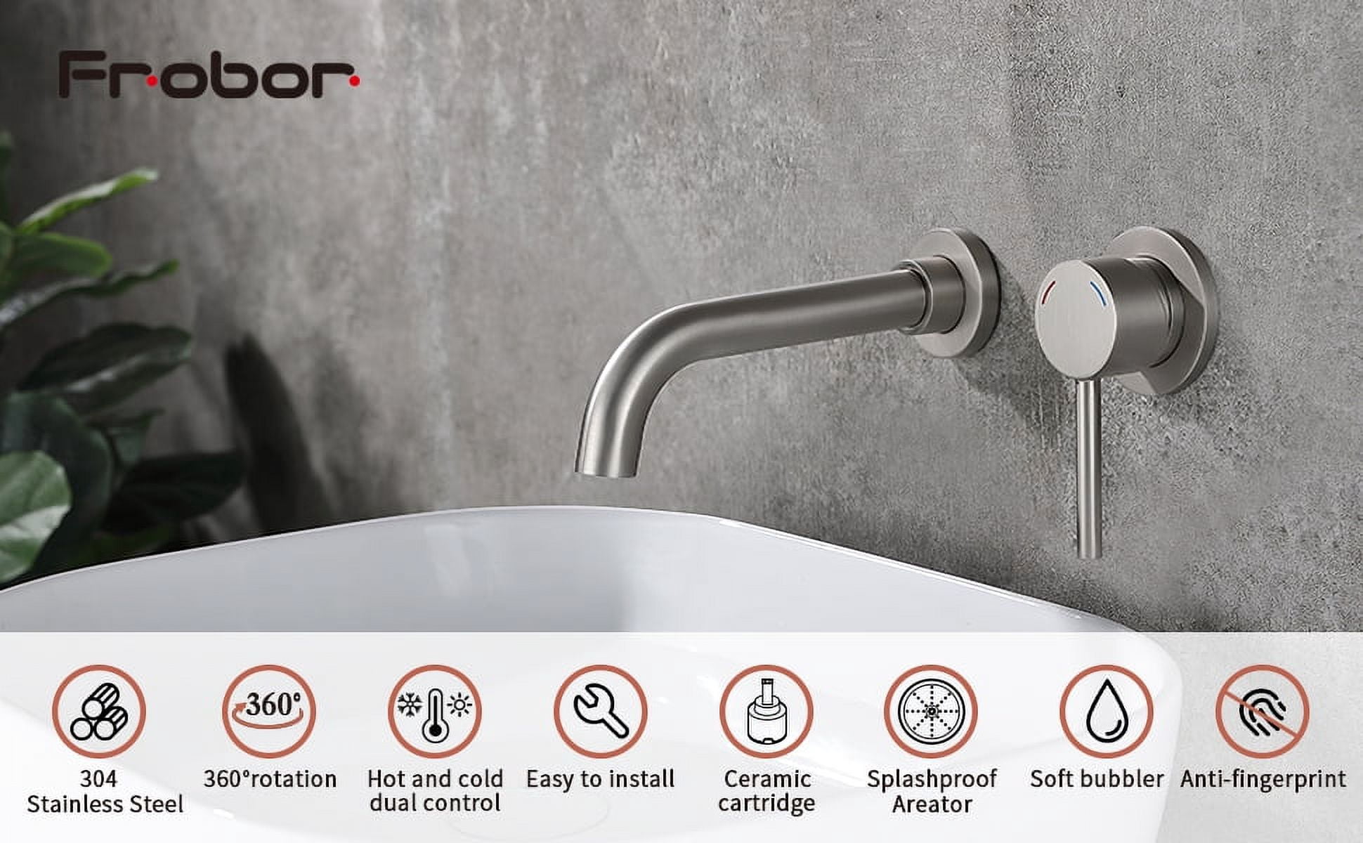 Kichae Wall Mount Faucet for Bathroom Sink or Bathtub, Single Handle 2 Holes Brass Rough-in Valve Included, Brushed Nickel