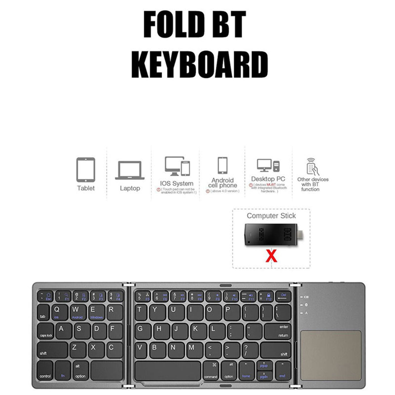 Portable Foldable Bluetooth Keyboard with Touchpad - Ultra-Slim Wireless Keyboard for Android, iOS, Tablet | Compact Travel Keyboard | Long Battery Life | Mini Folding Design